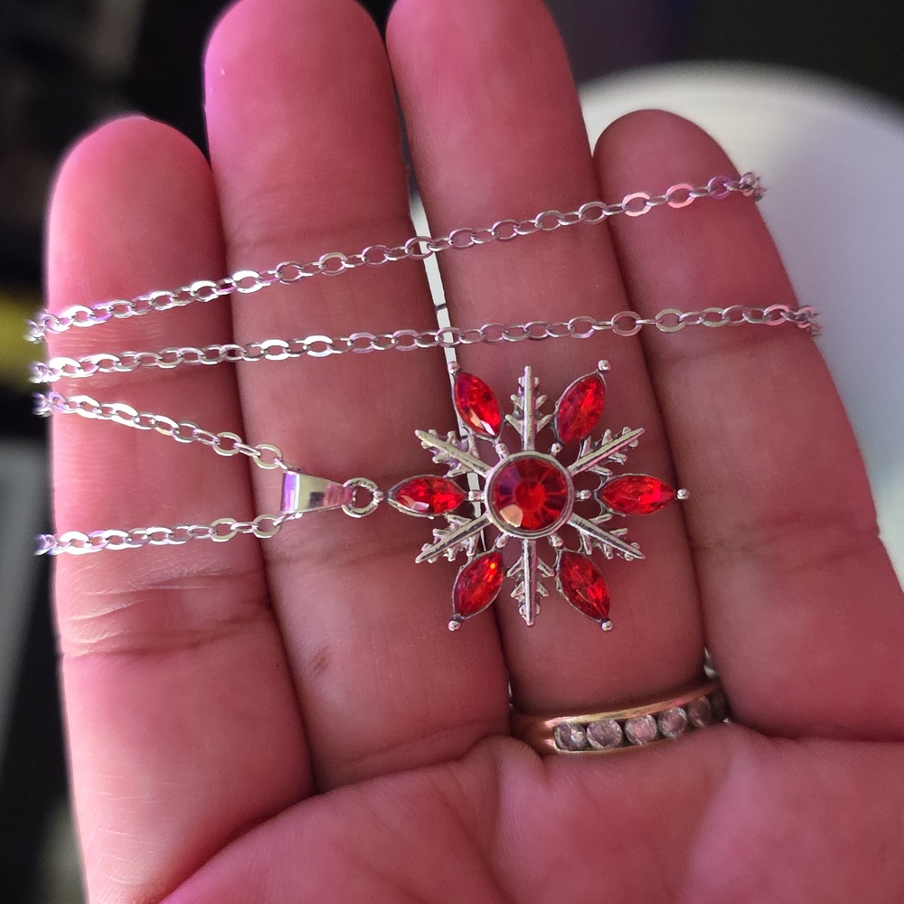 Red Snowflake Pendant Necklace - Picture 2 of 5